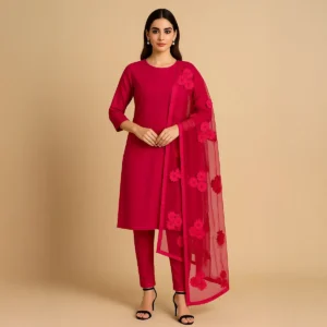 Unstitched - 3 Piece Silk Suit with Net Dupatta