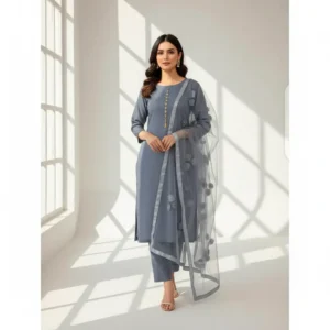 Unstitched - 3 Piece Silk Suit with Net Dupatta
