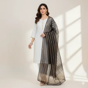 3 Piece - Plain color Silk Suit With Organza Dupatta