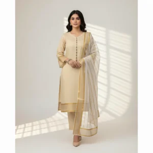 3 Piece - Plain color Silk Suit With Organza Dupatta