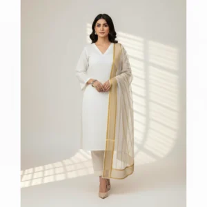 3 Piece - Plain color Silk Suit With Organza Dupatta