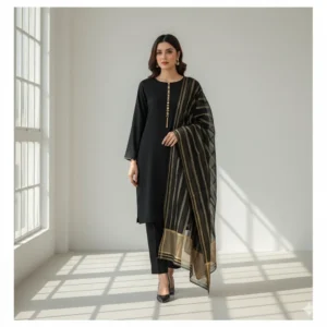 3 Piece - Plain color Silk Suit With Organza Dupatta